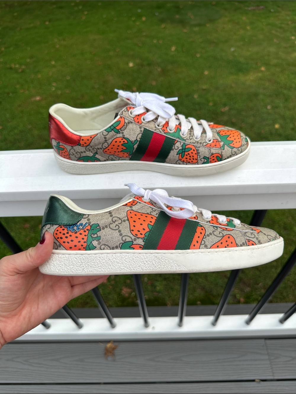 Gucci Women's Strawberry Print Low-Top Sneakers - Beige/Orange/Green/Red